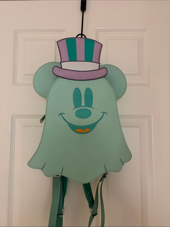 Loungefly Other - Lounged Mint Ghost Mickey Backpack with Purple Top Hat. Glows in the dark